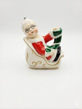 ​Lefton Vintage Ceramic Mrs Claus Sleigh Salt Shaker Female  Kitschy MCM 60s